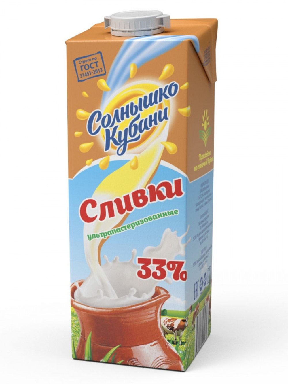 Сливки животные "Солнышко Кубани 33%" 1000 мл. (12шт)