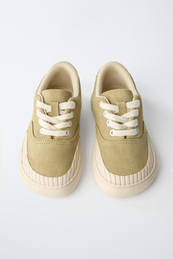 ZARA КОЖАНЫЕ КЕДЫ, ЗЕЛЕНЫЙ ХАКИ