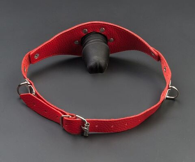 Красный кожаный кляп с фаллосом (Цвет: красный)