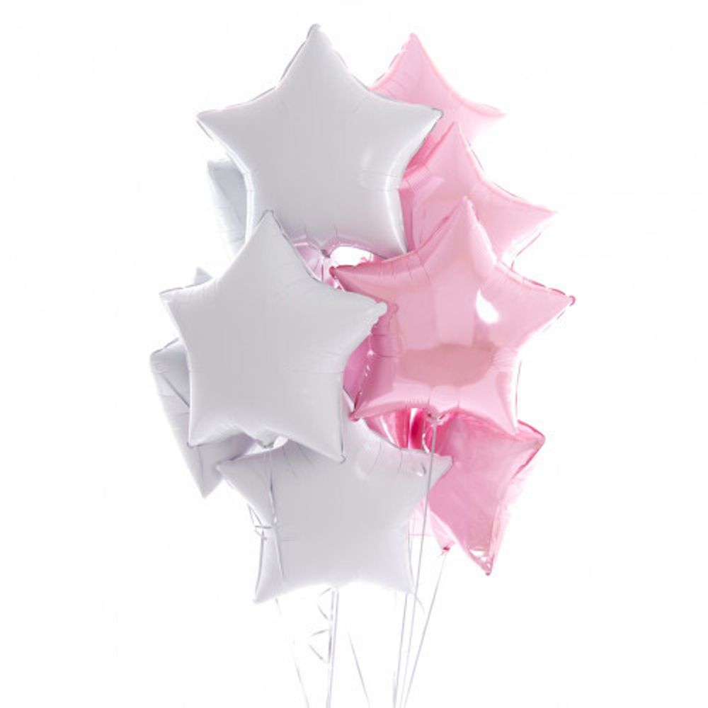 Фонтан из шаров «Розово-Белые Фольгированные Звёзды»