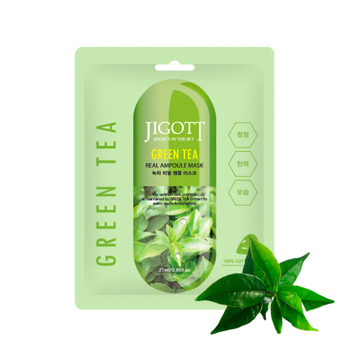 Маска для лица Jigott Green Tea Real Ampoule Mask тканевая Зеленый чай 27 мл