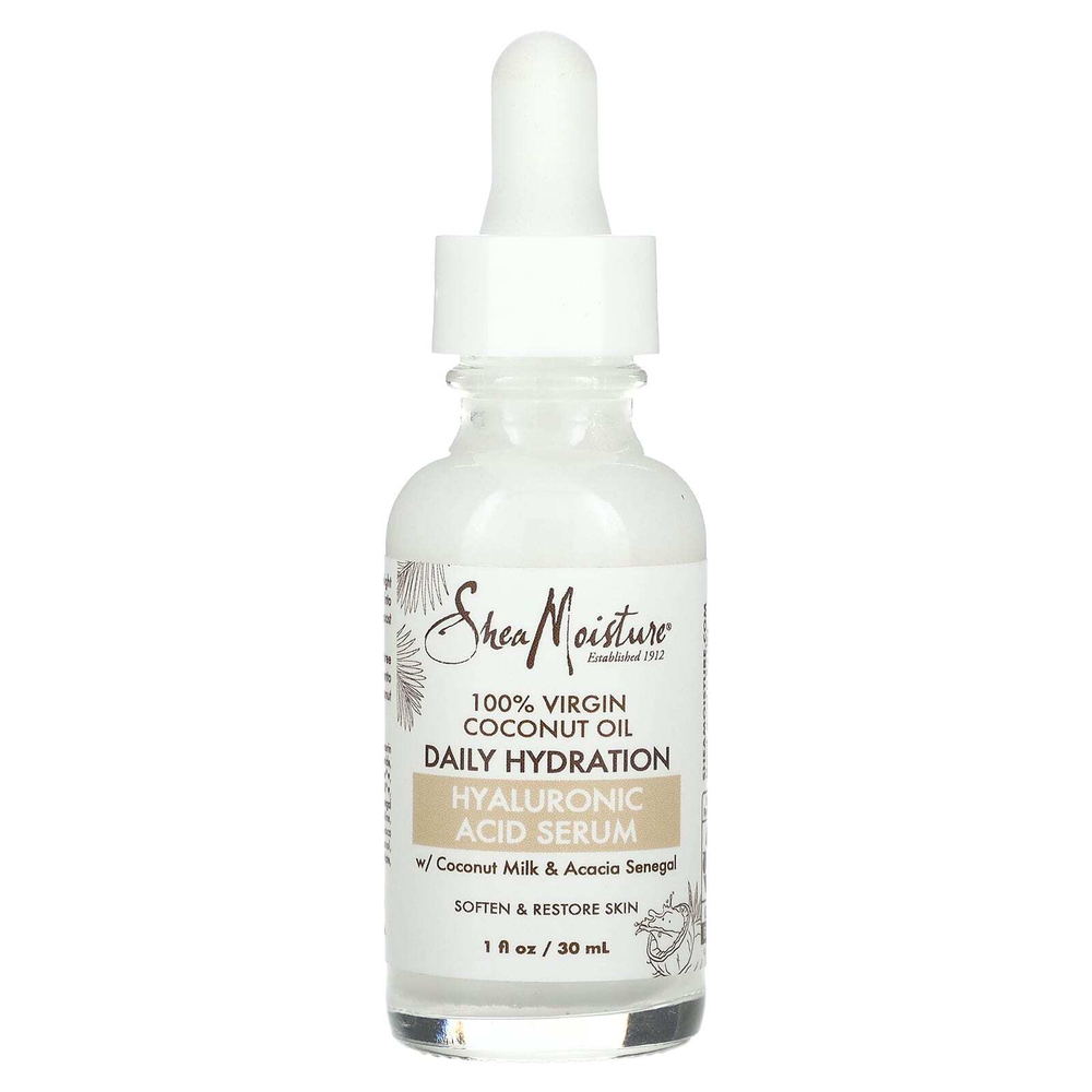 SheaMoisture, 100% кокосовое масло первого отжима, сыворотка с гиалуроновой кислотой для ежедневного увлажнения, 30 мл (1 жидк. унц.)