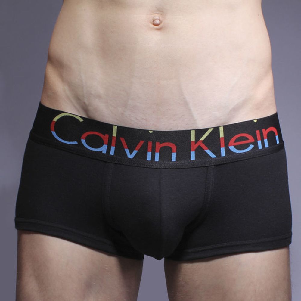 Мужские трусы боксеры черные с черной разноцветной резинкой Calvin Klein Steel Multicolor Boxer Blue