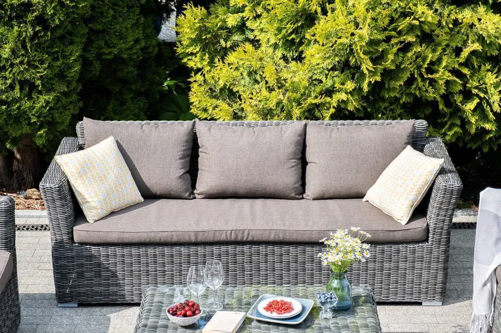 "Капучино" диван из искусственного ротанга трехместный, цвет графит