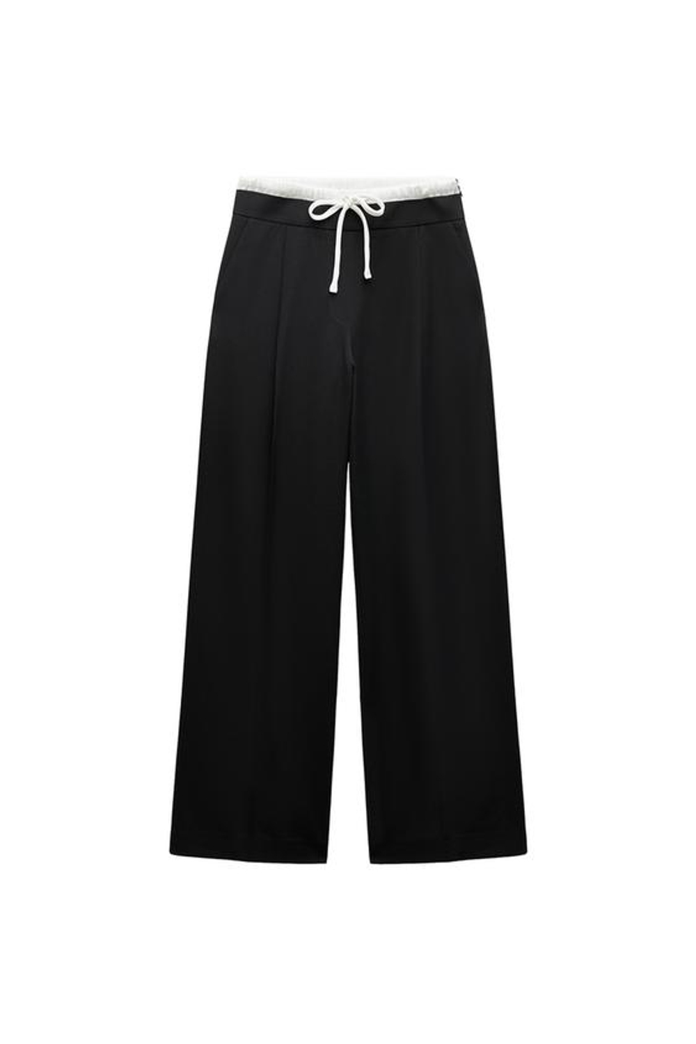 ZARA БРЮКИ WIDE LEG С ДВОЙНЫМ ПОЯСОМ, ЧЕРНЫЙ