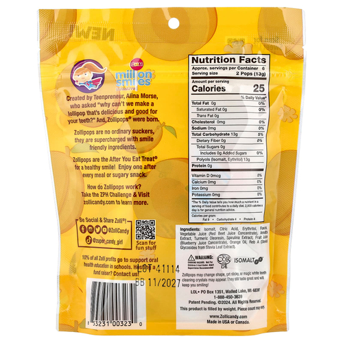 Zollipops, The Clean Teeth Pops, персиковый, 3,1 унции