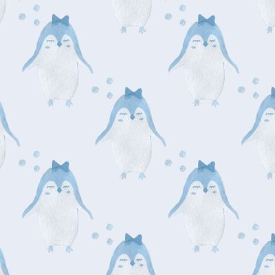 Милые пингвины на светло-синем
