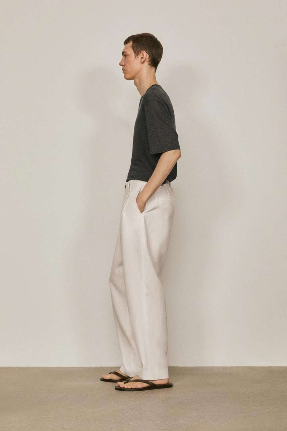 Massimo Dutti Льняные брюки с двойными вытачками - Limited Edition, белый
