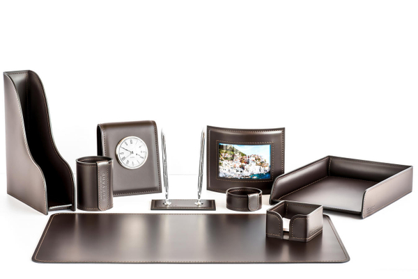 Набор настольный из кожи цвет шоколад 9 предметов №155