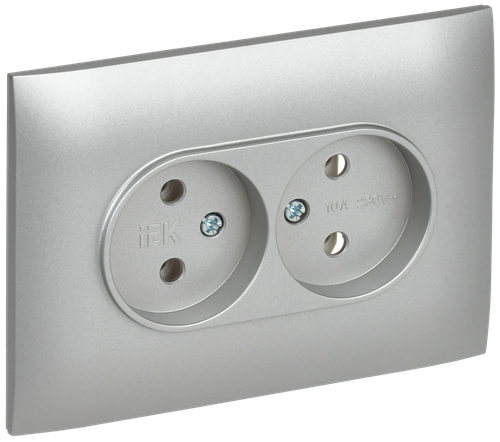 SKANDY Розетка 2-местная без заземления без защитных шторок 10А в сборе SK-R10S серебряный IEK