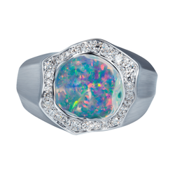 Кольцо с Мексиканским Опалом и Бриллиантами, R0029-1/4