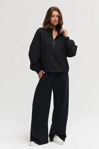 Олимпийка на молнии из премиум футера черного цвета