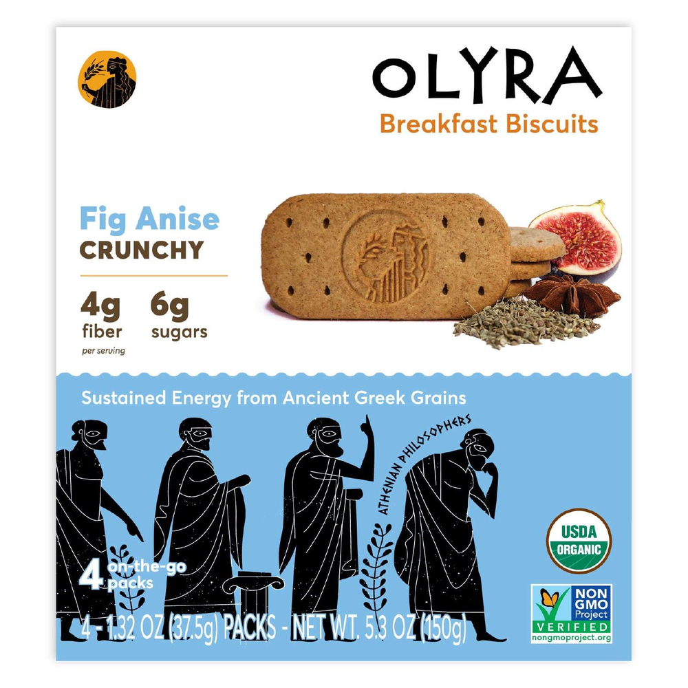 Olyra, органическое печенье для завтрака, инжирный анис, 4 упаковки по 37,5 г (1,32 унции)