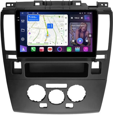 Магнитола для Nissan Tiida C11 2004-2013 (климат с круглым экранчиком, рамка черная) - FarCar 1148CLB монитор 9.5" QLED на Android 14, TS18, CarPlay, 4G SIM-слот