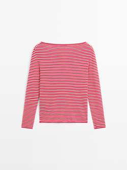 Massimo Dutti Свитер в полоску с длинными рукавами, красный