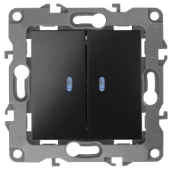 12-1105-05 ЭРА Выключатель двойной с подсветкой, 10АХ-250В, IP20, Эра12, антрацит | Эра 12 Антрацит