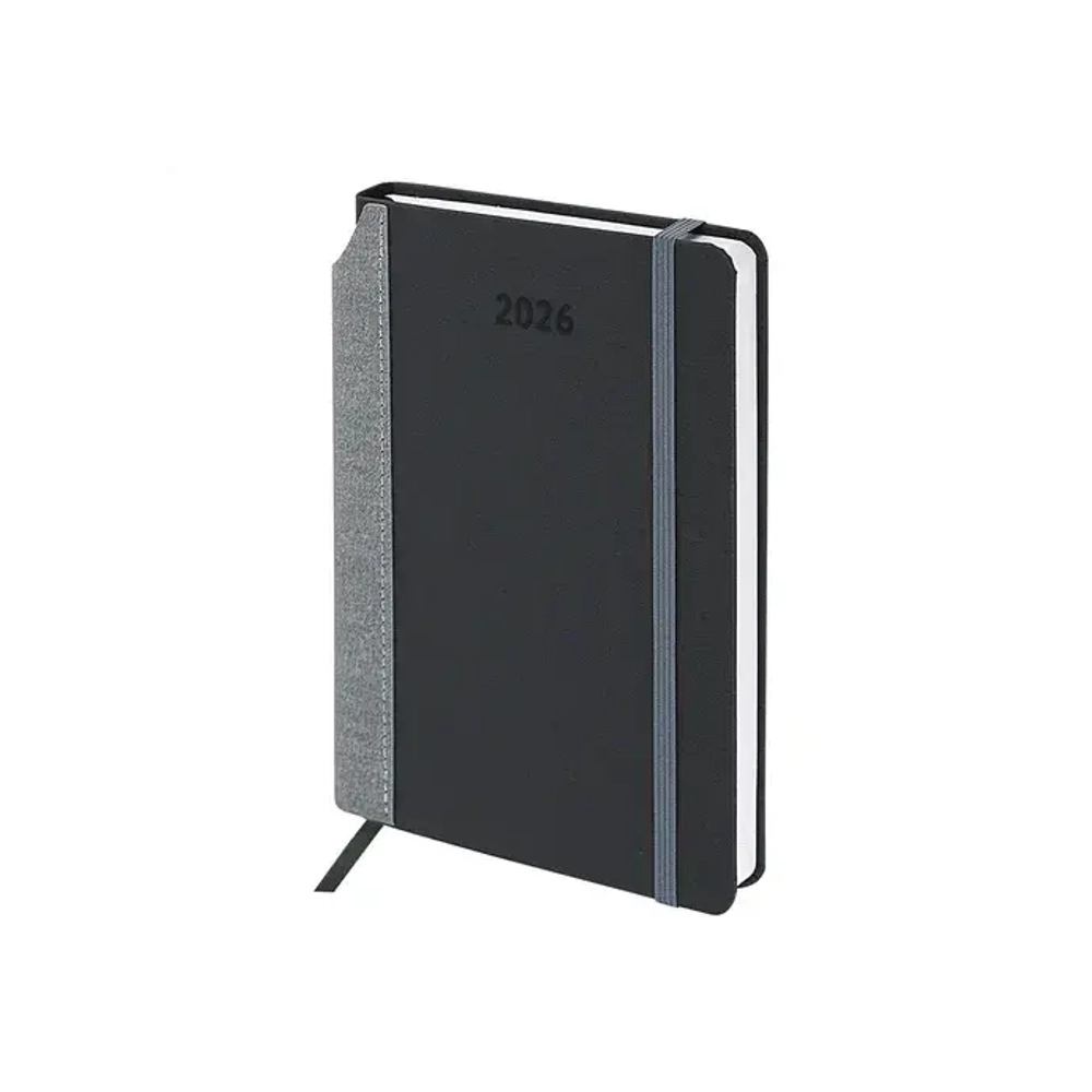 Ежедневник датированный 2026 А5 138x213 мм, BRAUBERG "Mosaic", под кожу, карман для ручки, черный, 117114