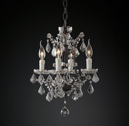 Подвесной дизайнерский светильник  19th C. Rococo Iron & Clear Crystal Round Chandelier 14" by Restoration Hardware