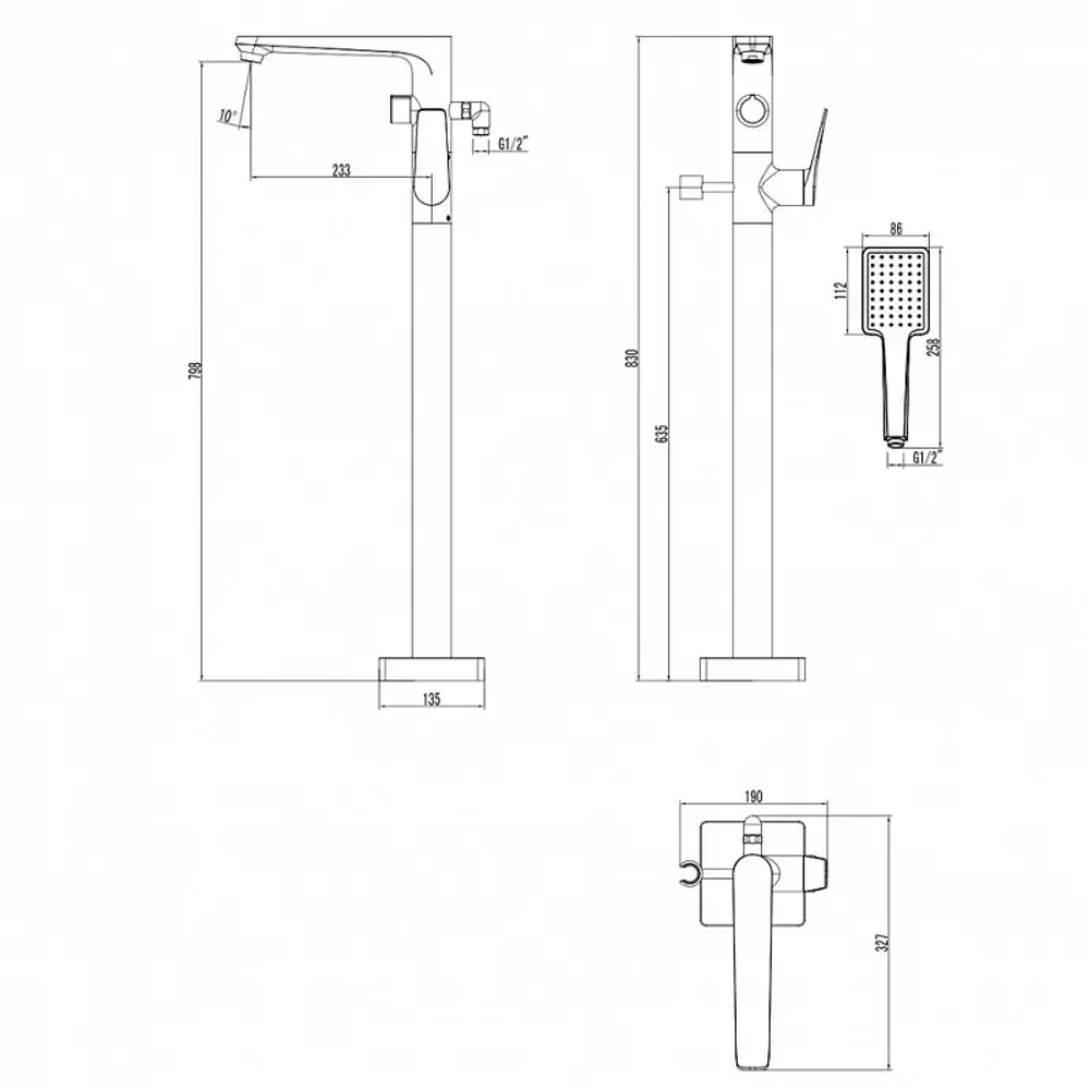 Смеситель для ванны напольный Lemark Bronx - LM3744GM