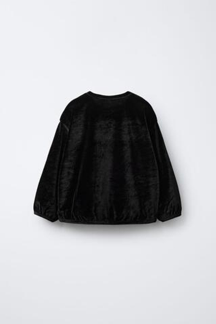 ZARA БАРХАТНАЯ ФУТБОЛКА С БАНТАМИ, ЧЕРНЫЙ