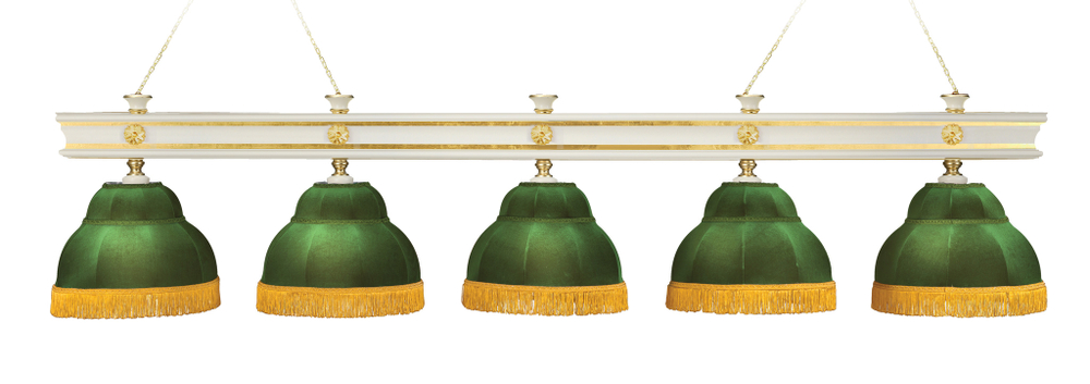 Лампа Моцарт 5пл. ясень (Blanco plumon,бархат зеленый,бахрома желтая,фурнитура золото)
