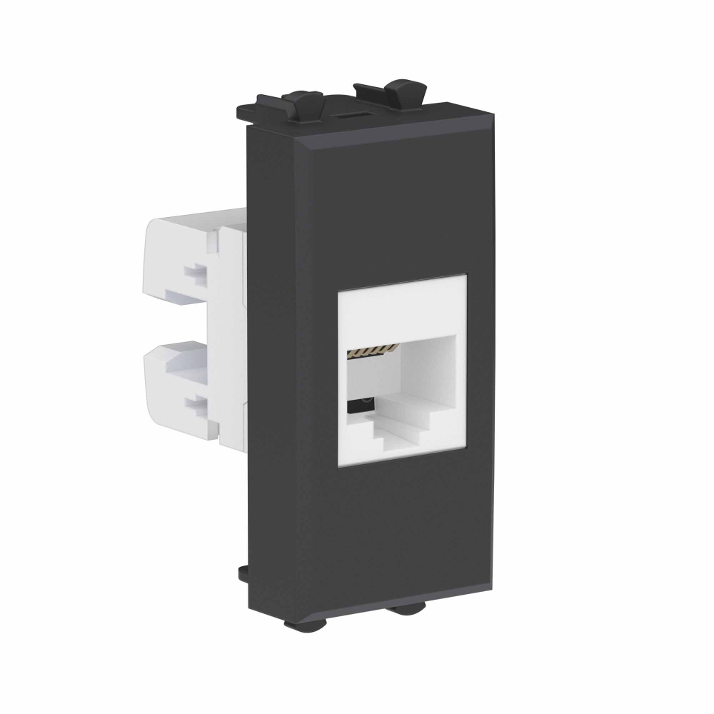 Телефонная розетка RJ-12 без шторки модульная, "Avanti", "Черный матовый", 1 модуль