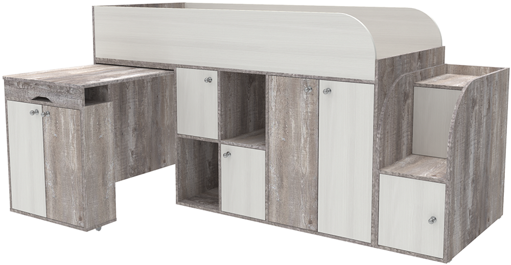 Кровать-чердак КарИВи Малыш 3 Бетон Белое Дерево