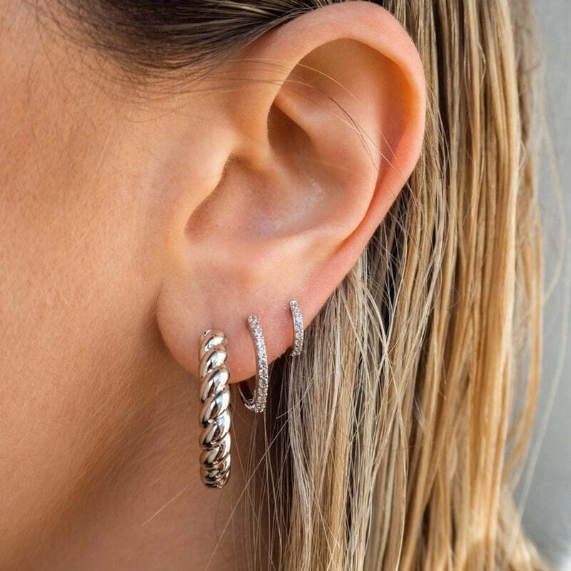 Серьги-кольца Мини Блестящее Бордо – Серебро