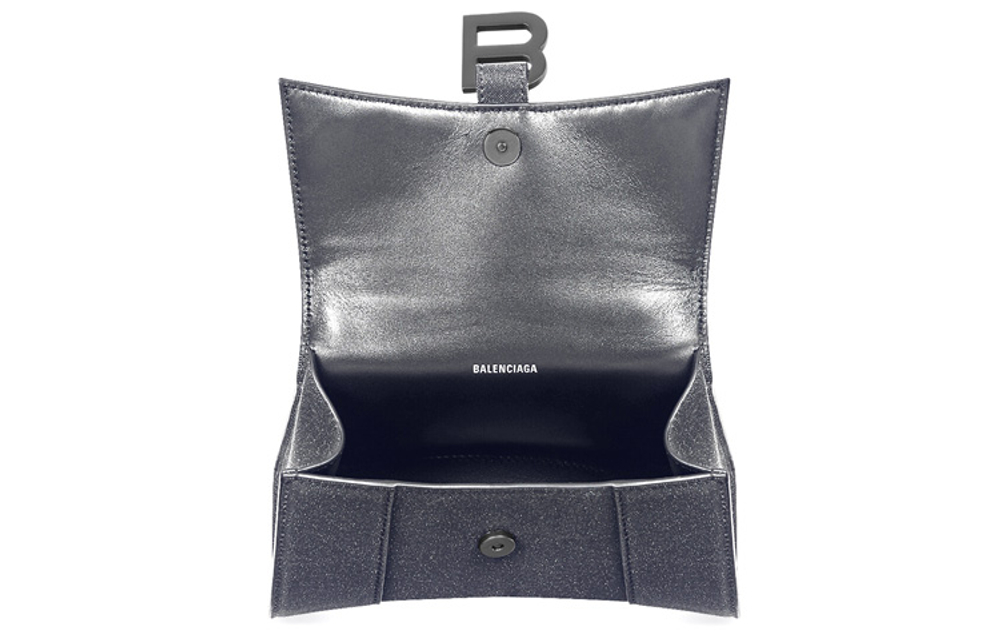 Balenciaga Hourglass Shimmery Material With Sheepskin Hourglass Bag, Crossbody Bag, Clutch Regular Women"s Black