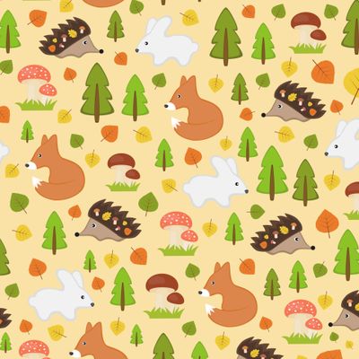 seamless texture autumnal forest with animals