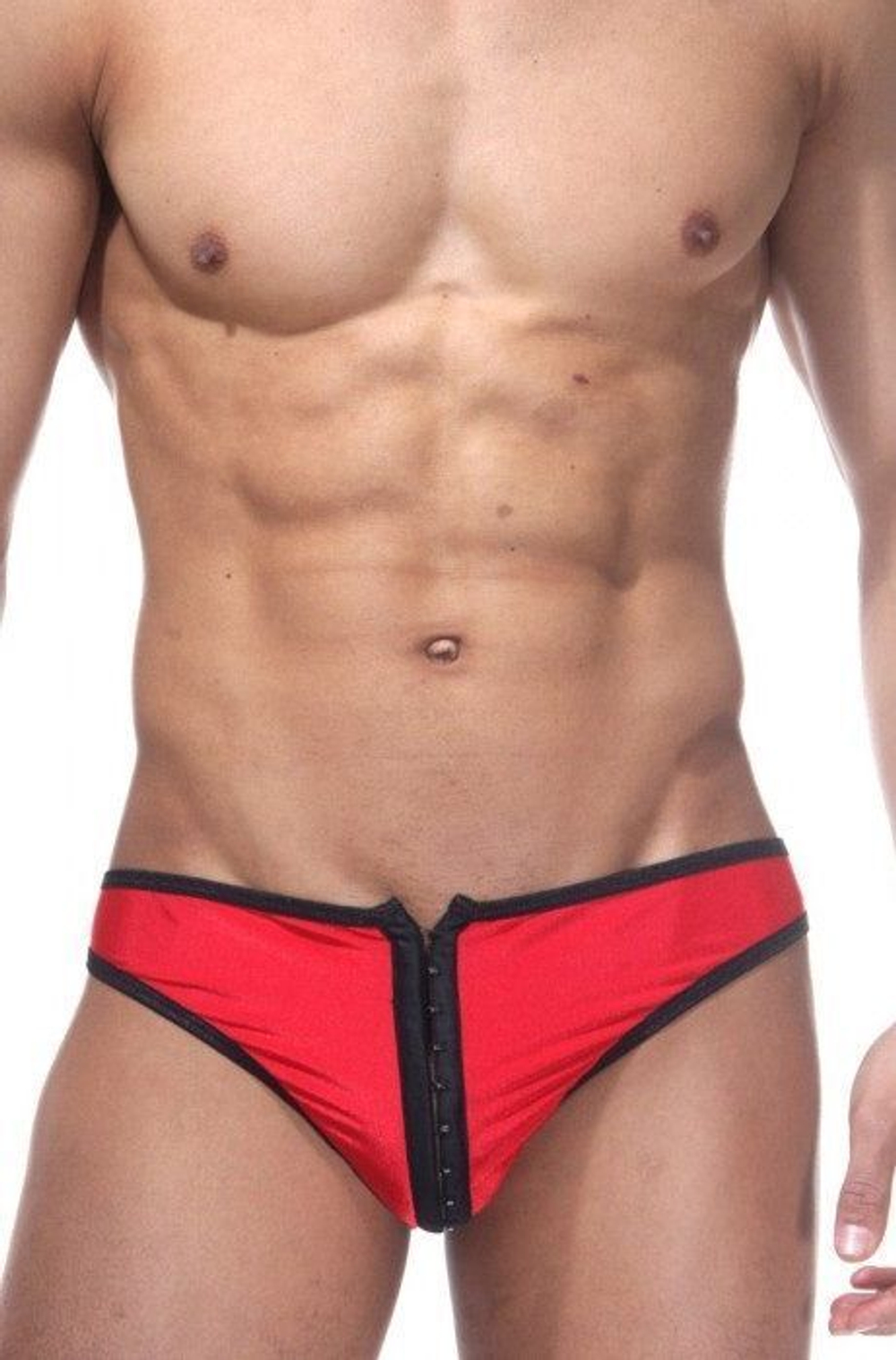 Мужские трусы-тонги с застежкой спереди (Размер: L-XL) (Цвет: красный с черным)