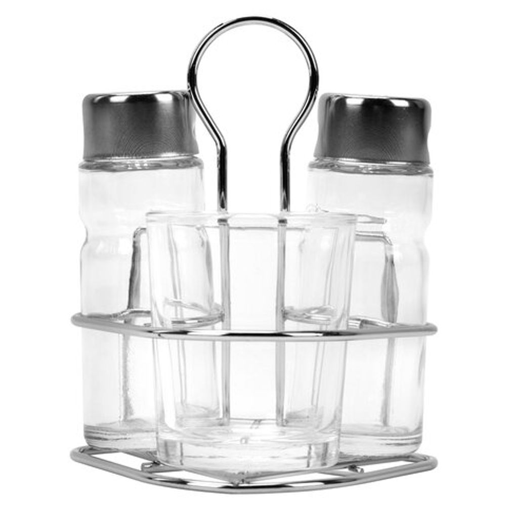 Набор для специй 2х50 мл, CLASSIC, салфетница + соль + перец + стакан под зубочистки, WEGLA (ВЕГЛА), 700236