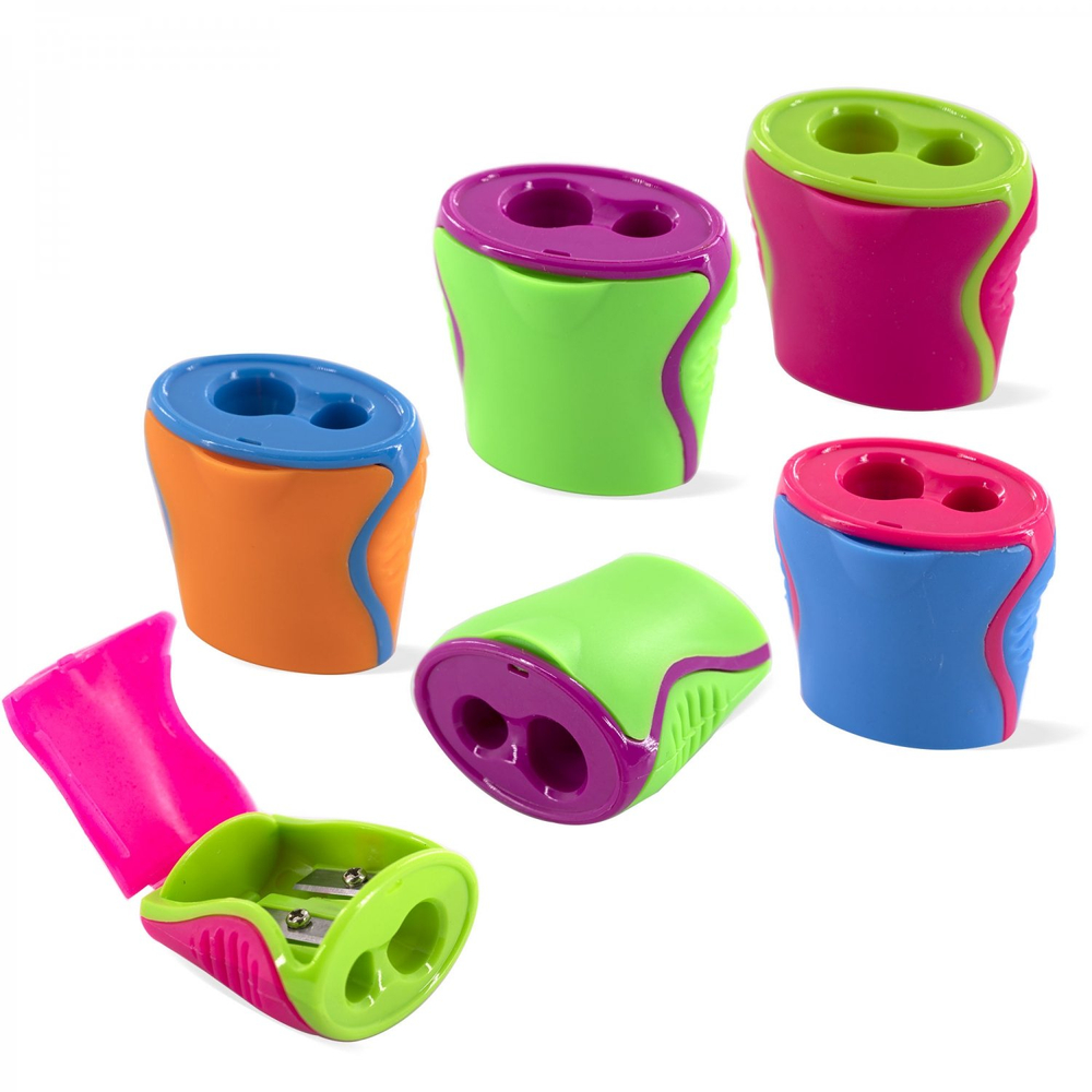 Набор пластиковых точилок Alingar, 2 отверстия, с контейнером, цвет ассорти, zip-пакет, 4 шт. в наборе