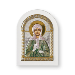 Матрона, икона арочная, белое дерево, эмаль 175х225