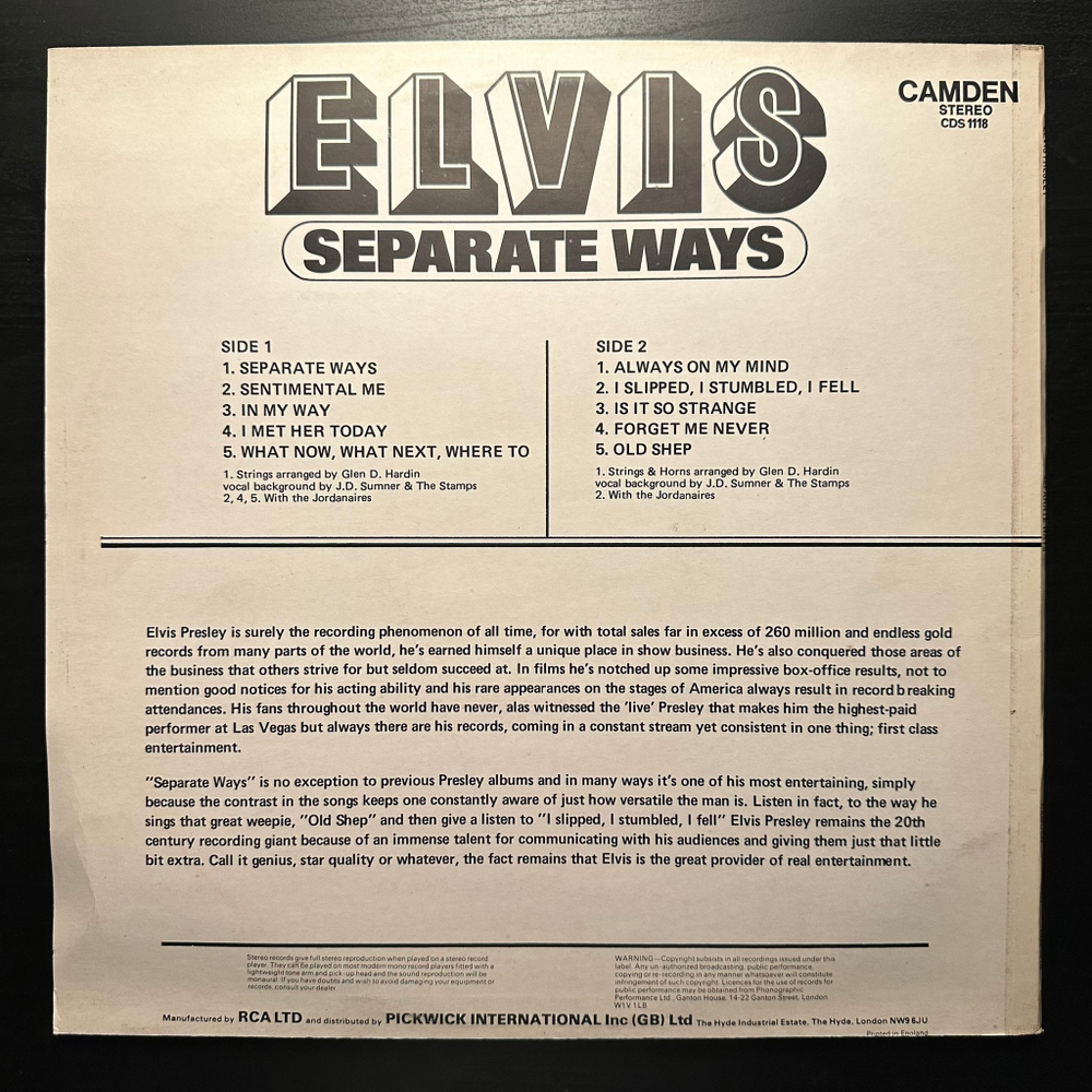 Elvis - Separate Ways (Англия 1978г.)