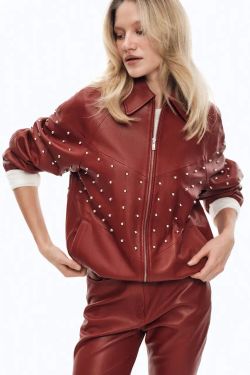 Кожаный бомбер (((Самая красивая куртка))), бордовая