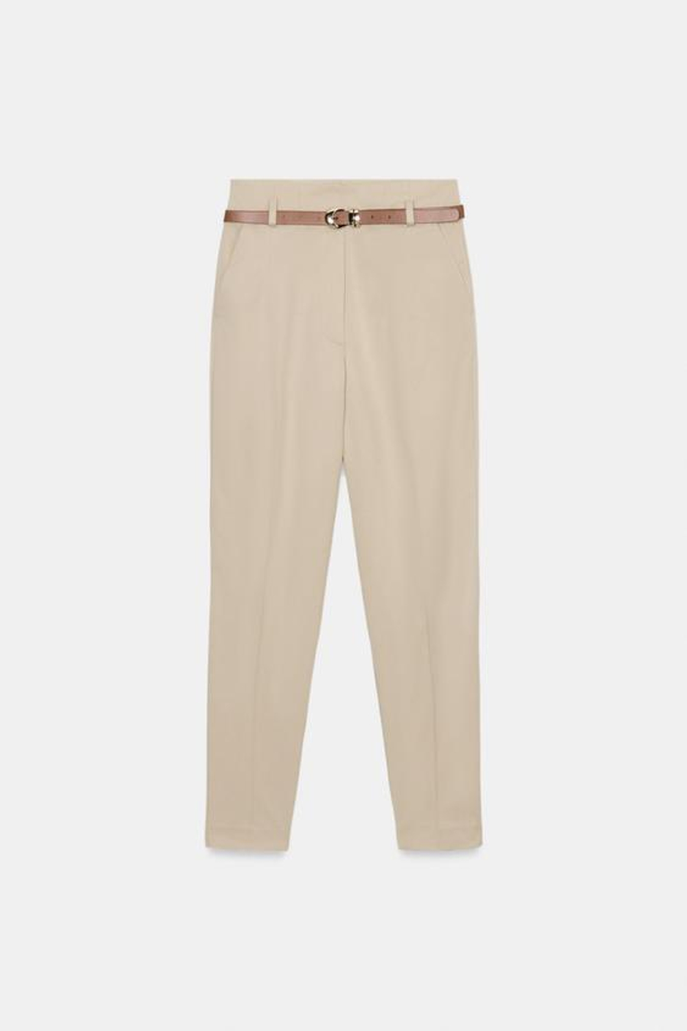 ZARA БРЮКИ С ВЫСОКОЙ ПОСАДКОЙ И РЕМНЕМ, СВЕТЛЫЙ ЖЕЛТО-КОРИЧНЕВЫЙ