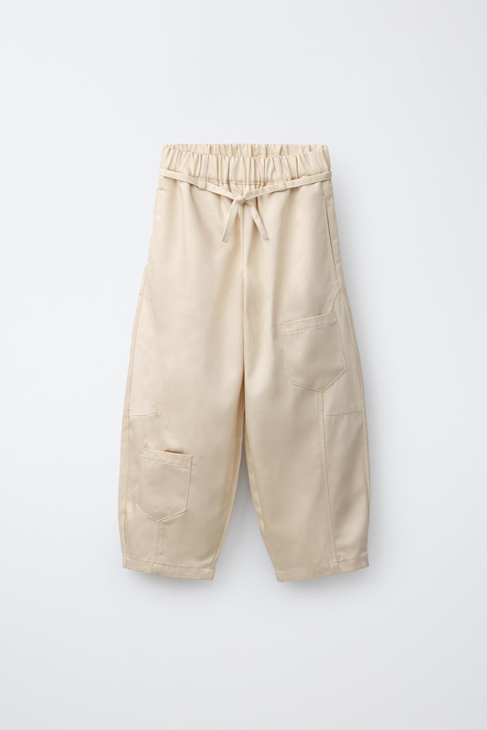 ZARA БРЮКИ BARREL С КАРМАНАМИ, СВЕТЛО-БЕЖЕВЫЙ