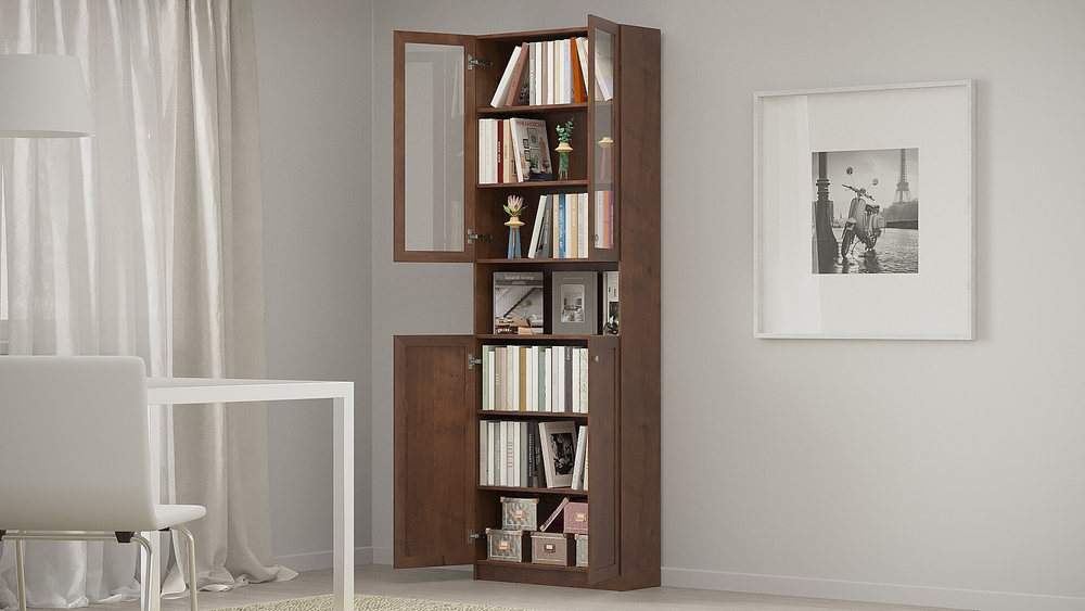 Шкаф книжный Билли 333 Орех Экко 9459 80*30*237 см, Коричневый   Фиеста