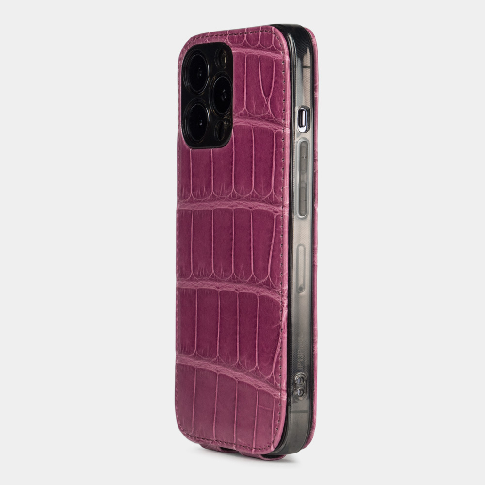 Чехол для iPhone 13 Pro из кожи крокодила розового цвета
