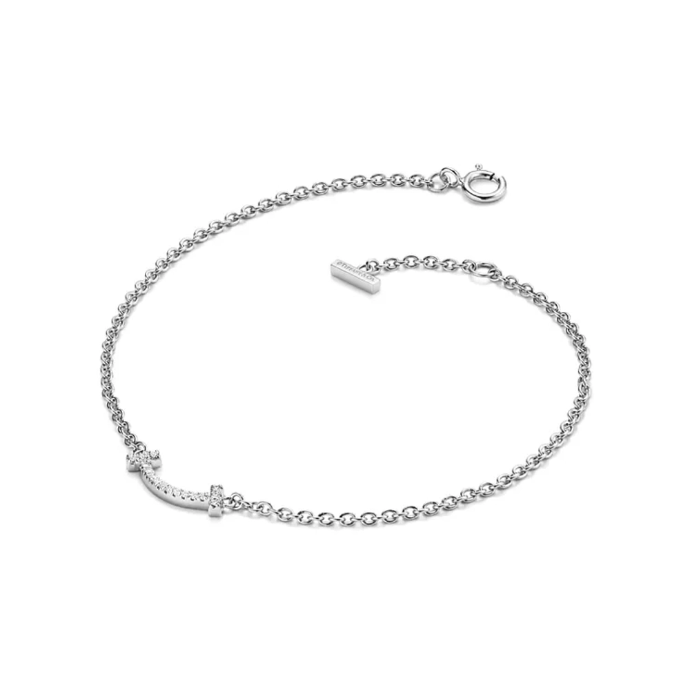 Браслет из белого золота с бриллиантами, Tiffany 💠 T smile. В наличии