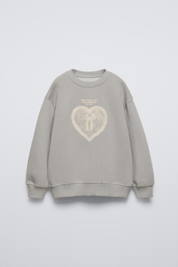 ZARA ТОЛСТОВКА С РЕЛЬЕФНЫМ УЗОРОМ «СЕРДЦЕ», СЕРЫЙ