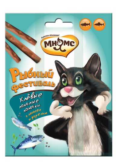 Мнямс рыбный фестиваль лакомые палочки для кошек (лосось, форель) 3 шт