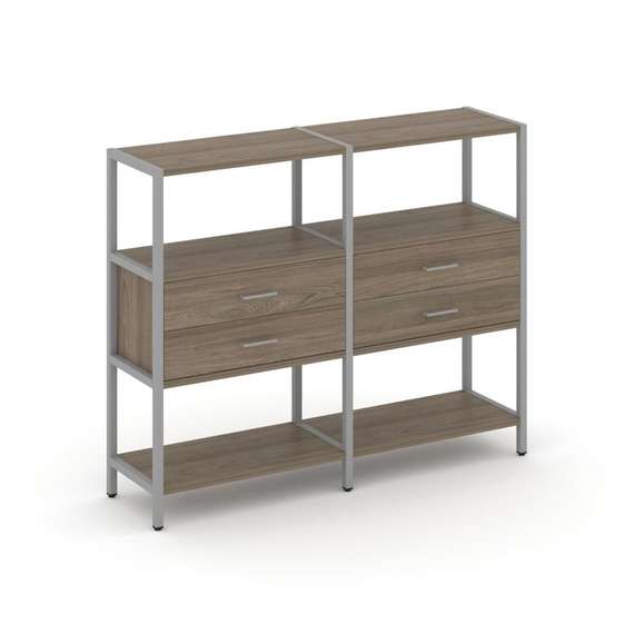 Shelf System Двухсекционный стеллаж трехярусный с ящиками SN.STM-322 Вяз Благородный/Металл Серый 15