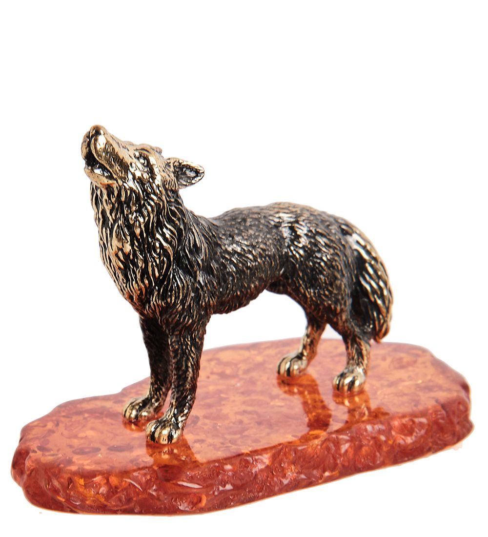 Народные промыслы AM- 970 Фигурка «Волк, воющий на луну» (латунь, янтарь)