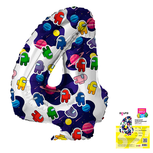 Шар фольгированный Цифра "4" Космонавтики 32" с гелием