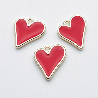 Подвеска Сердце, цвет золото+красный, размер 15*13 мм, цена за 1 шт