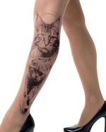 Колготки +size с принтом в виде кошек (Размер: XL-XXL-XXXL) (Цвет: бежевый)