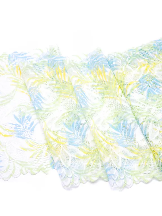 03-255 ОПТ Кружево эластичное 22 см, айвори/желтый/голубой