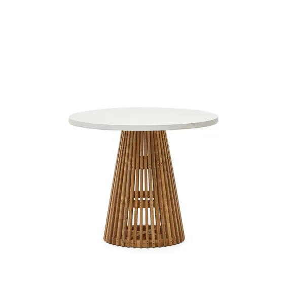 Alcaufar Круглый уличный стол из массива тикового дерева и белого цемента Ø 90 см